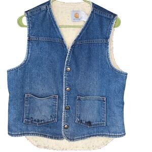 Vintage Carhartt Sherpa denim vest size medium western snaps